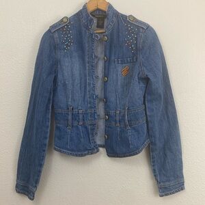 Y2K Roca Wear Denim Jacket with Beads and Embroidery Size Small